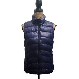 LOFT Women's Navy Blue Puffer Vest Sleeveless Quilted Lightweight Coat‎